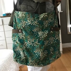 Teal Floral Crossbody Tote Bag with Pockets